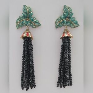 Elegant Black and Green Tassel Earrings
